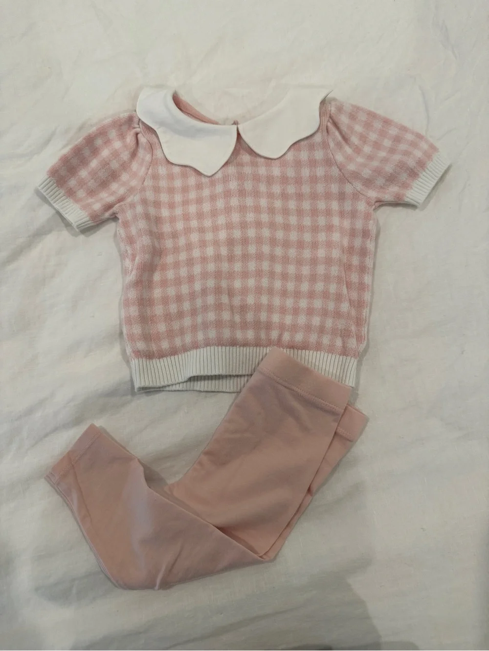 Nordstrom pink gingham sweater and leggings set sz 9 months